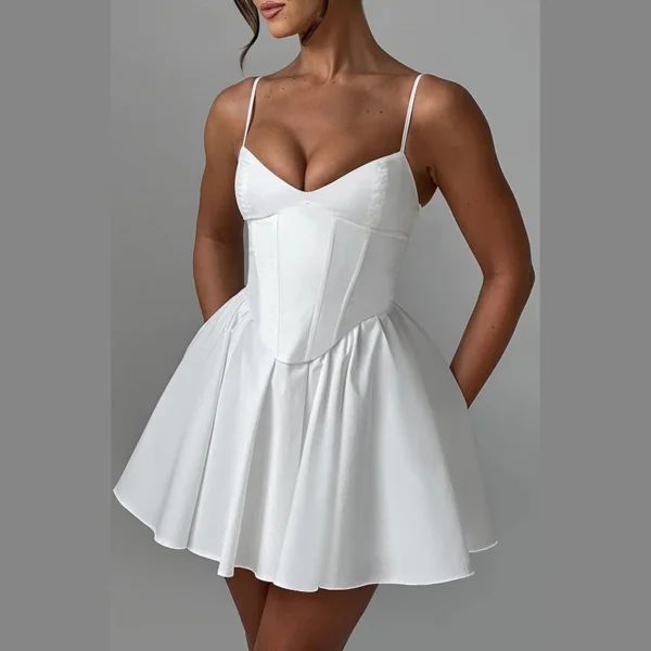 Sexy Bodycon Corset Mini Dress Women Summer Spaghetti Strap Skinny Bodycon Short Dress  Party Vacation Pleated Dress - Image 9