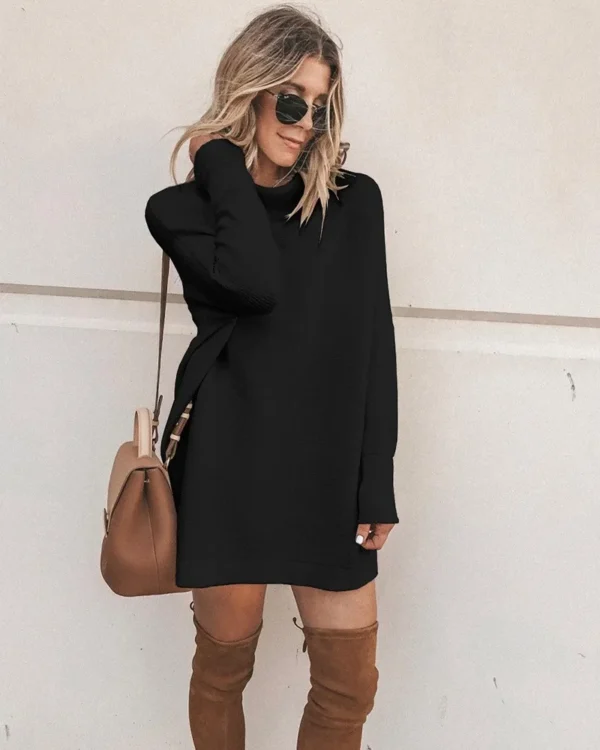 2024 Autumn/Winter New Amazon Cross border European and American Foreign Trade Women's Fashion Long sleeved Mid neck Solid Color - Image 3