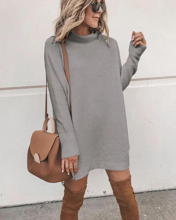 2024 Autumn/Winter New Amazon Cross border European and American Foreign Trade Women's Fashion Long sleeved Mid neck Solid Color - Image 11