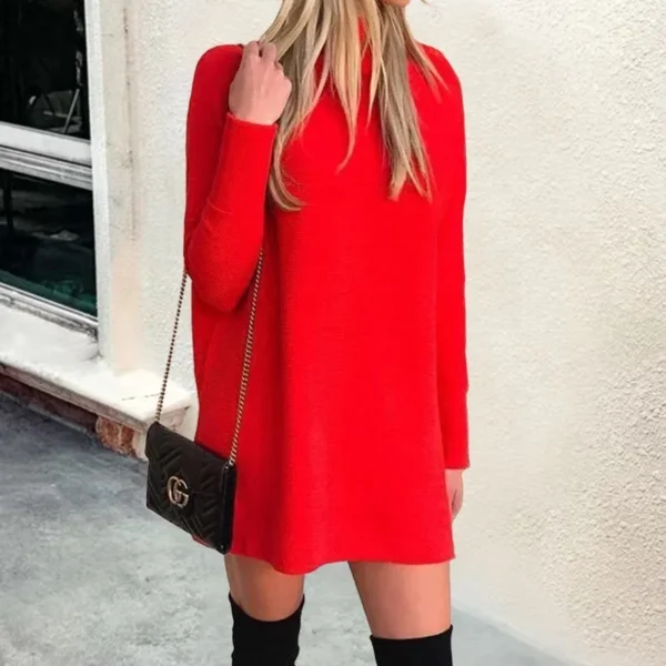 2024 Autumn/Winter New Amazon Cross border European and American Foreign Trade Women's Fashion Long sleeved Mid neck Solid Color - Image 5