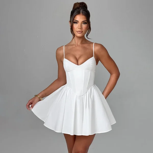 Sexy Bodycon Corset Mini Dress Women Summer Spaghetti Strap Skinny Bodycon Short Dress  Party Vacation Pleated Dress - Image 11