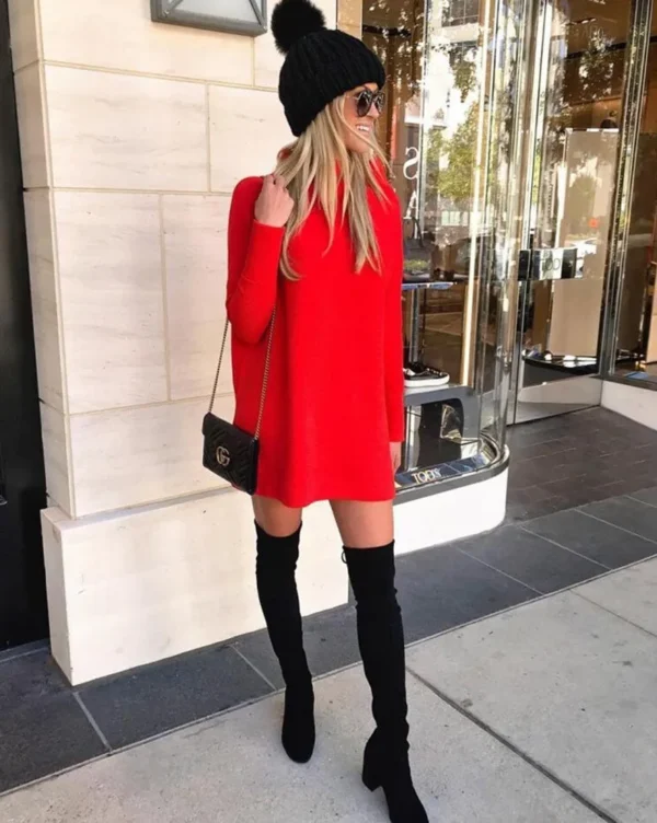 2024 Autumn/Winter New Amazon Cross border European and American Foreign Trade Women's Fashion Long sleeved Mid neck Solid Color - Image 13
