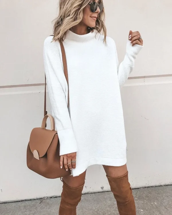 2024 Autumn/Winter New Amazon Cross border European and American Foreign Trade Women's Fashion Long sleeved Mid neck Solid Color - Image 9